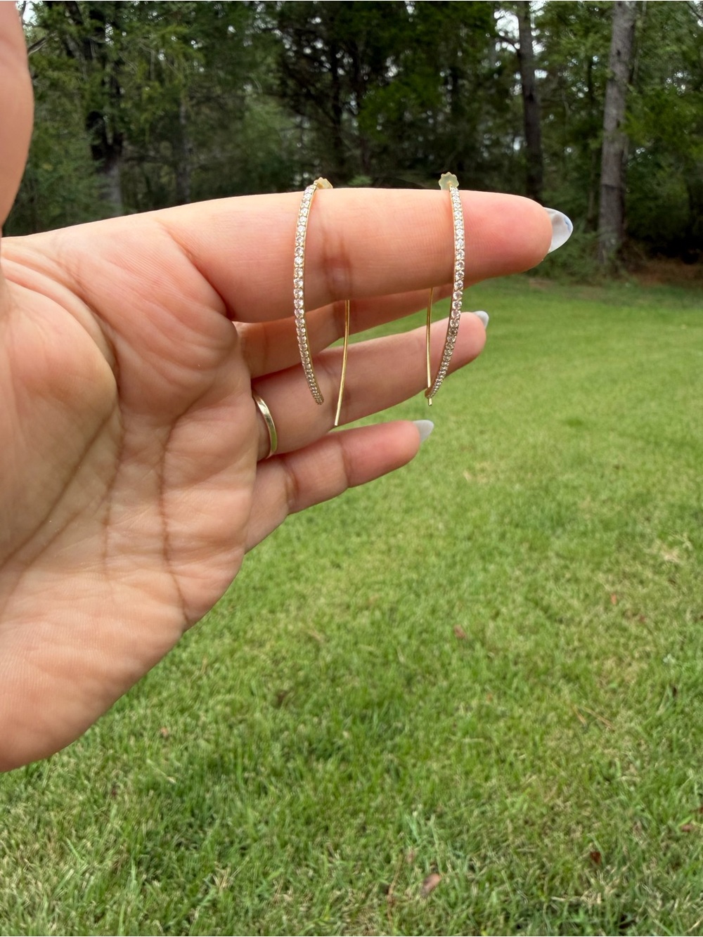925 Sterling Silver Gold Curved Hoop Earrings with Clear Pavé Stones